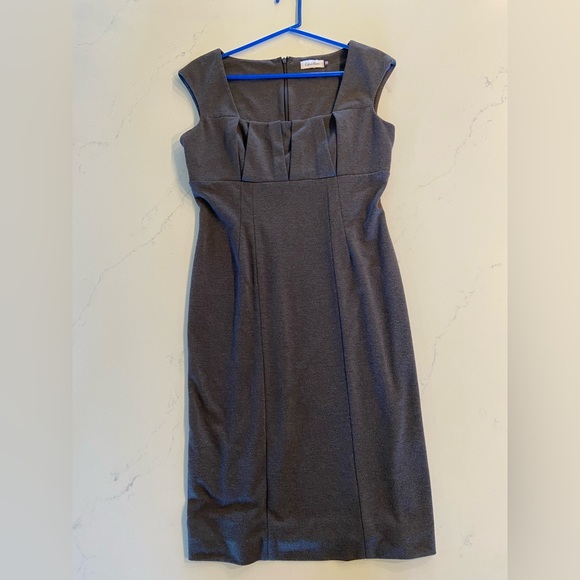 Calvin Klein Knit Gray Sheath Pencil Dress Midi 6 - Picture 1 of 3